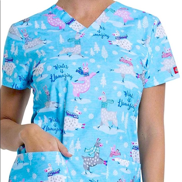 Dickies Tops - NWT Dickies Scrub Top Winter is Llamazing